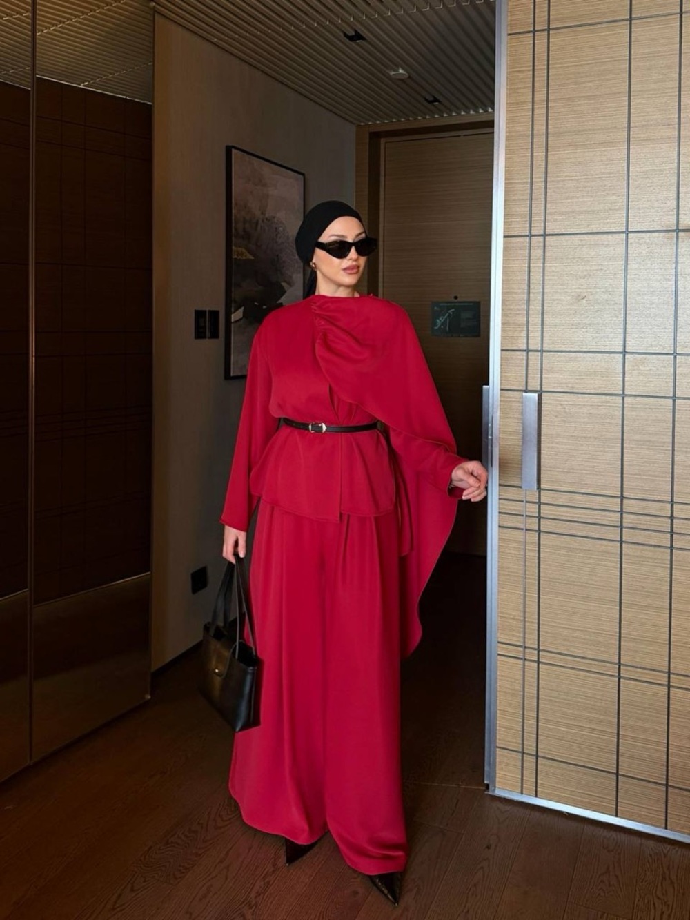 Sleek Crimson Modest Two-Piece Set